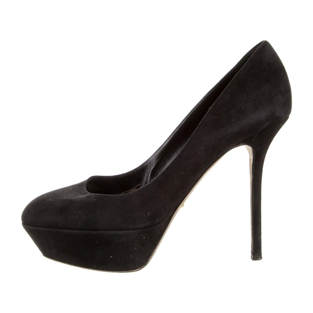 USED SERGIO ROSSI BLACK SUEDE HEELS SHOES SIZE 40 SZ US 10 9.5